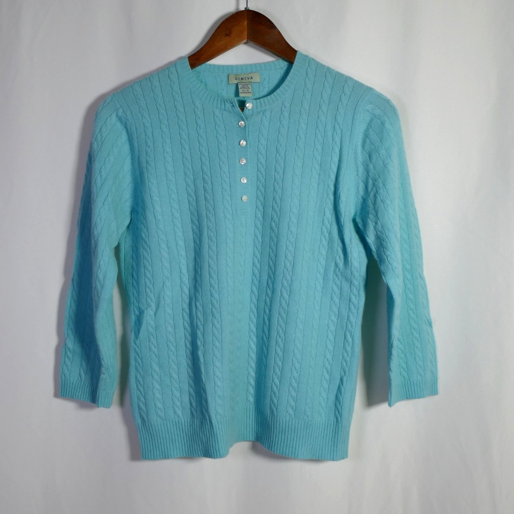 VTG Geneva Womens Cashmere Cable Knit Sweater Size M Old Money Parisian Luxury
